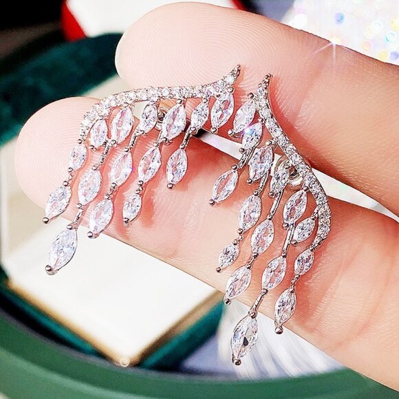 Trendy Elegant Earring for Women CZ Jewelry Wing Shaped Crystal, HA4522 - Picture 1 of 6